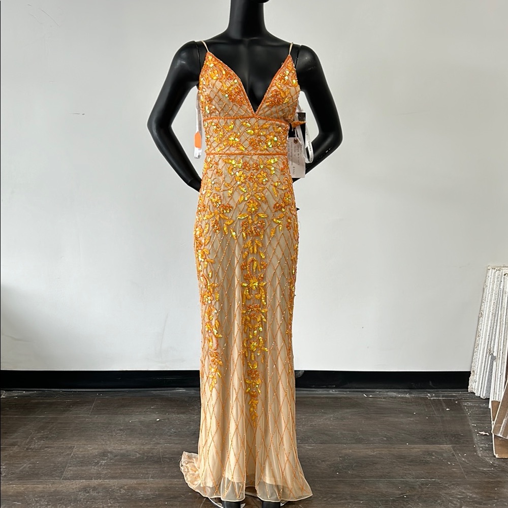 Elegant Orange Embellished Evening Gown size 6